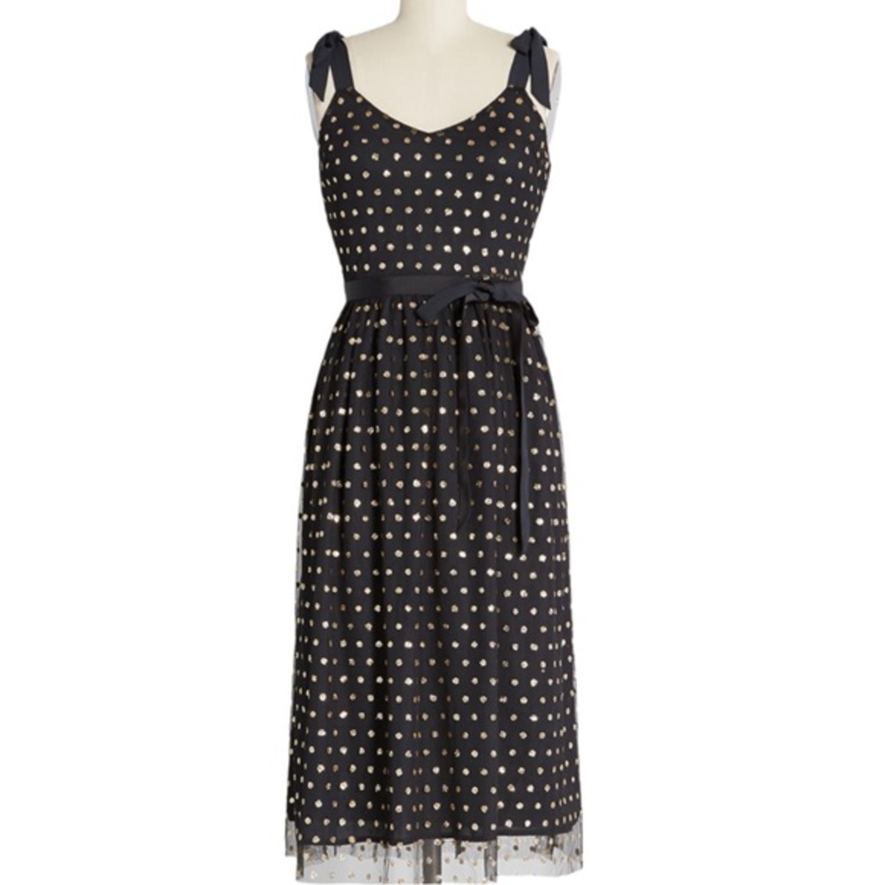 MODCLOTH Another Brilliant Dot Black Dress Gold Polka Dots